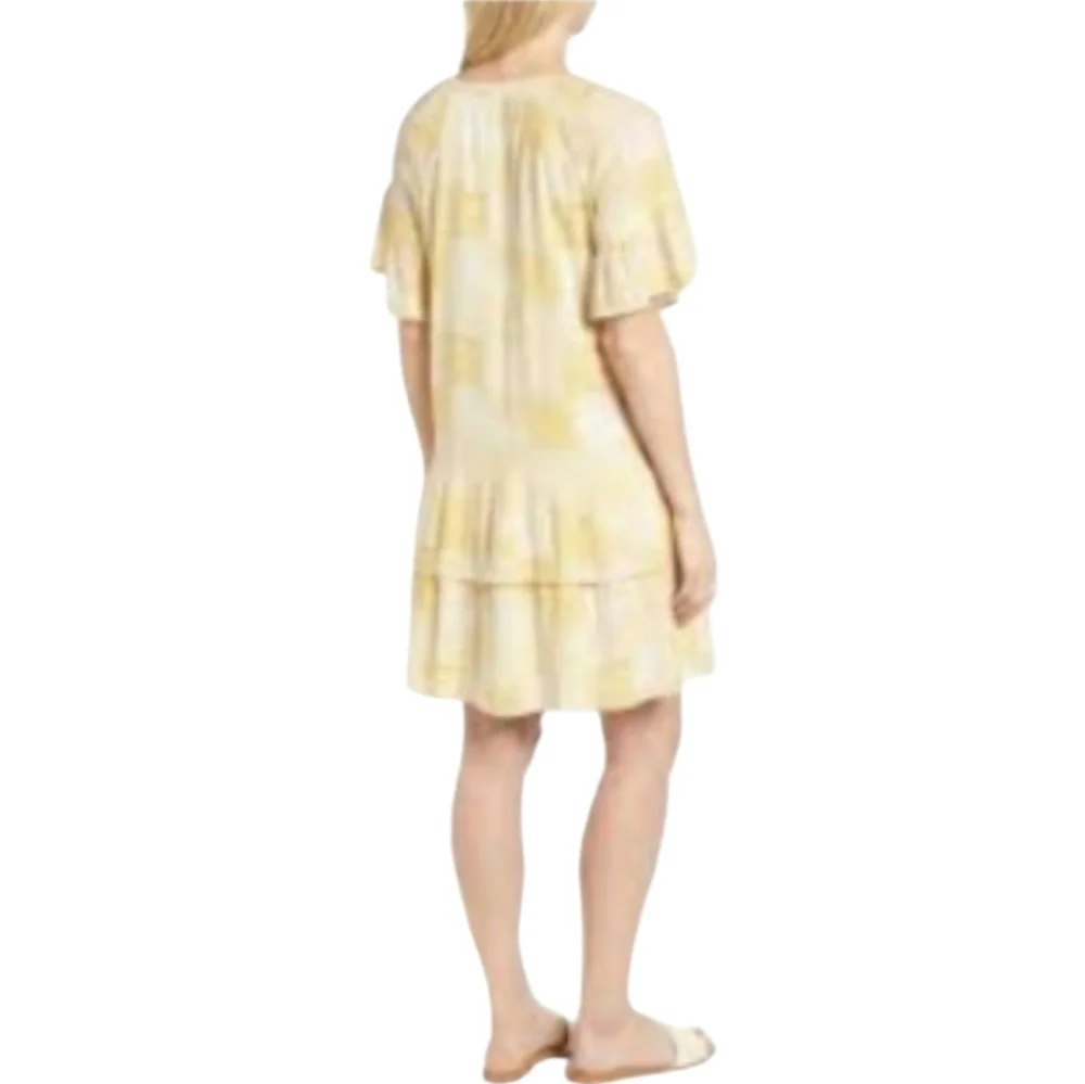 Caslon Yellow Lace Up Tiered Dress Size Medium - Picture 2 of 7